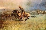 Frederick Remington The Stampede painting
